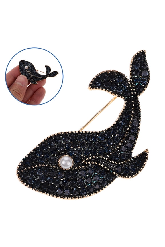 Zinc Alloy Whale Brooch Pin Dark Blue Shiny for Clothing Decoration