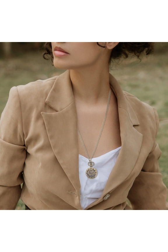 Vintage Retro Bronze Quartz Pocket Watch Pendant Chain Necklace Watches (Hollow Flower)