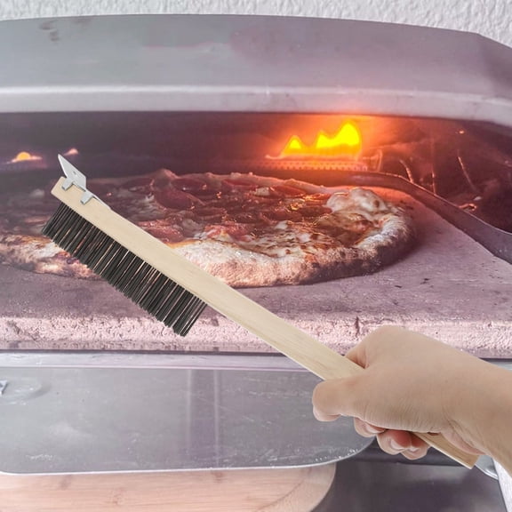 Clispeed Assorted Color Wood Handle Pizza Brush Stainless Steel Wire Scrubber for Oven Cleaning