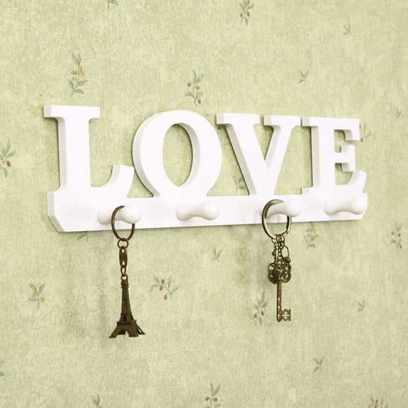 Clispeed White Wood Hook for Home Use Decorative Love Design Easy Mount Storage
