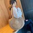 thumbnail image 1 of Clispeed Handmade Round Rattan Bag in Khaki, Bohemian Style Straw Circle Purse for Travel and Daily Use, 1 of 8