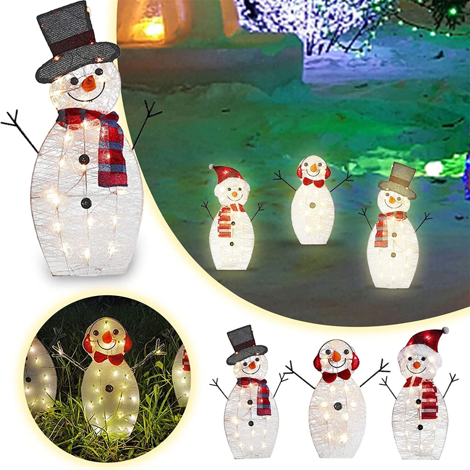 Clisyzdn 3 Pcs Lighted Christmas Snowman Outdoor Decorations Pre Lit ...