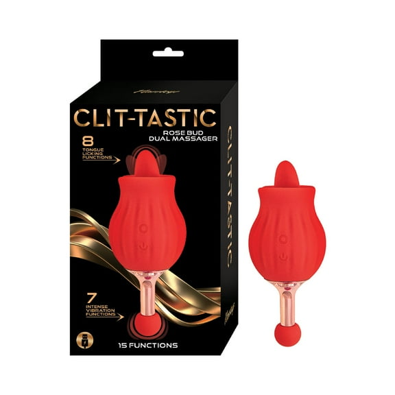 Clit-Tastic Rose Bud Dual Massager Clitoral Vibrator, Red