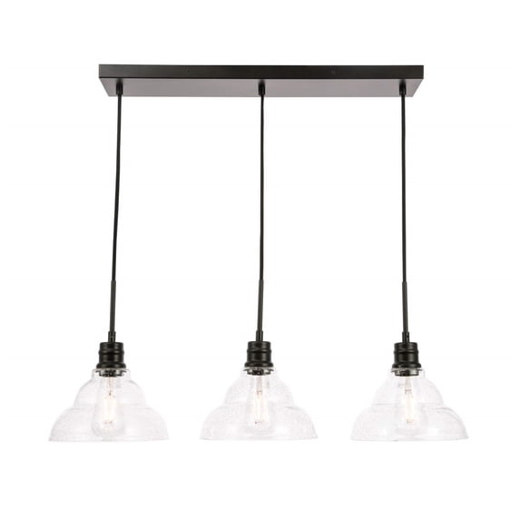Clive 3 light Black and Clear seeded glass pendant
