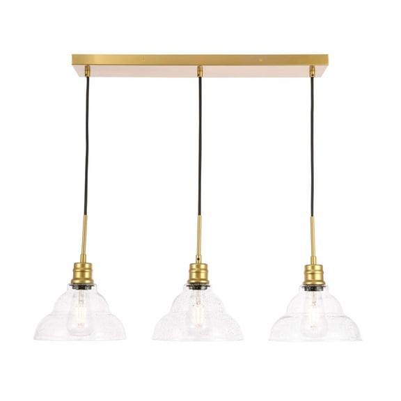 Clive 3 light Brass and Clear seeded glass pendant