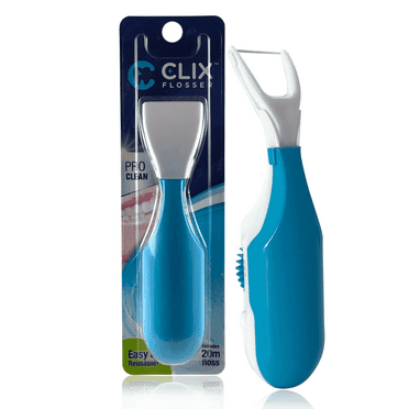 Clix Flosser - Automatic Dental Flosser | Reusable and Refillable | Pre-Loaded Floss Inside | Travel Cover | Easy Click-to-Use Solution for Plaque Removal, Clean Teeth and Fresh Breath (Light Blue)