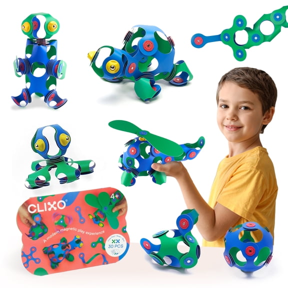 Clixo Crew 30 Piece Magnetic Building Toy Set, Flexible STEM Construction Kit for Kids Ages 4+