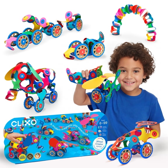 Clixo Wheel Creator Pack 72 Piece Magnetic Building Toy Set, Flexible STEM Construction Kit for Kids Ages 4+