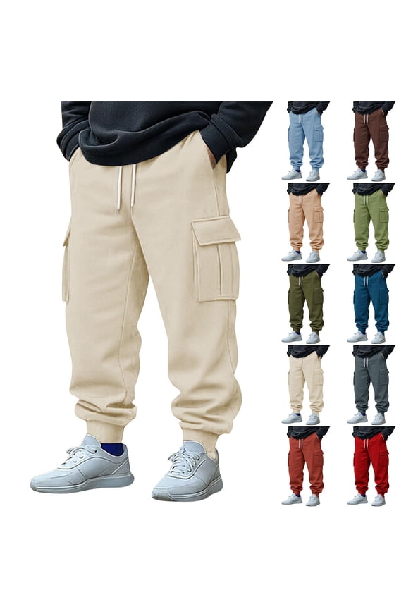 Cargo Pants for Men Big and Tall Outdoor Casual Trousers Work Pants Elastic Waist Drawstring Workwear Baggy Cargo Pant with Multi Pockets S-2XL