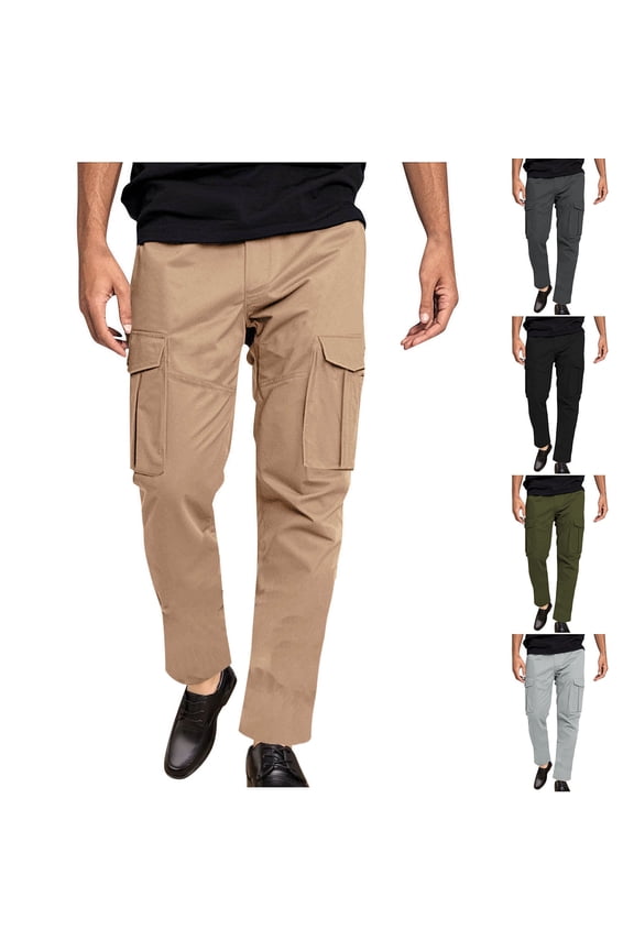 Cargo Pants for Men Relaxed Fit Outdoor Hiking Trousers Work Pants Elastic Waist Comfortable Cuff Baggy Cargo Pant with Multi Pockets S-3XL