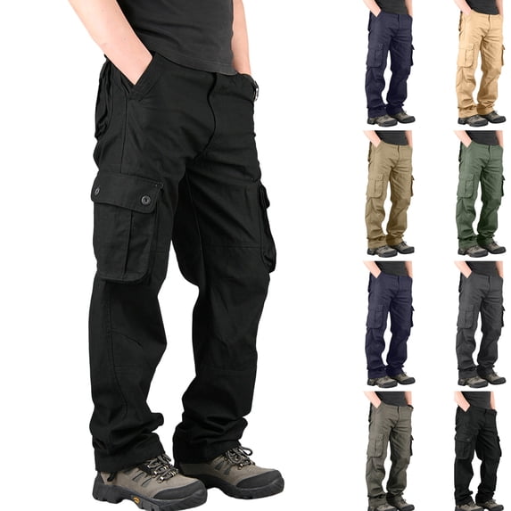 Cllios Cargo Pants for Men Outdoor Hiking Trousers Straight Leg Work Pants Comfortable Travel Baggy Cargo Pant with Multi Pockets 29-36