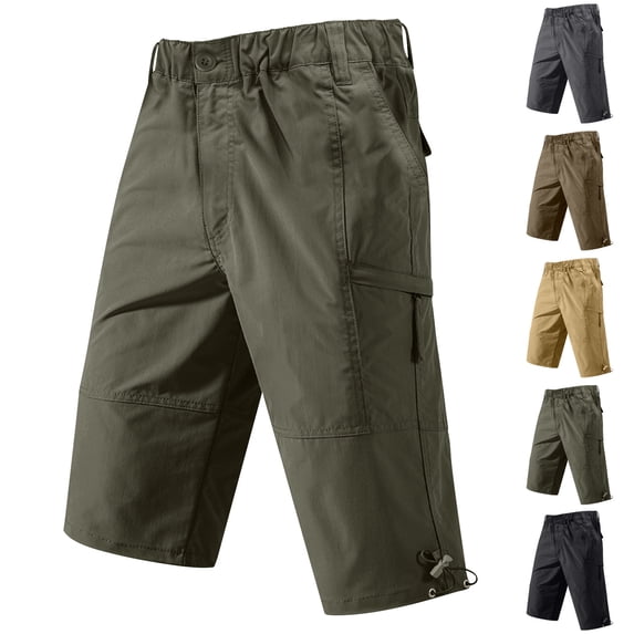 Cllios Elastic Waist Cargo Shorts for Men Below the Knee Summer Outdoor Workout Shorts Stretch Travel Gym Shorts with Multi Pockets