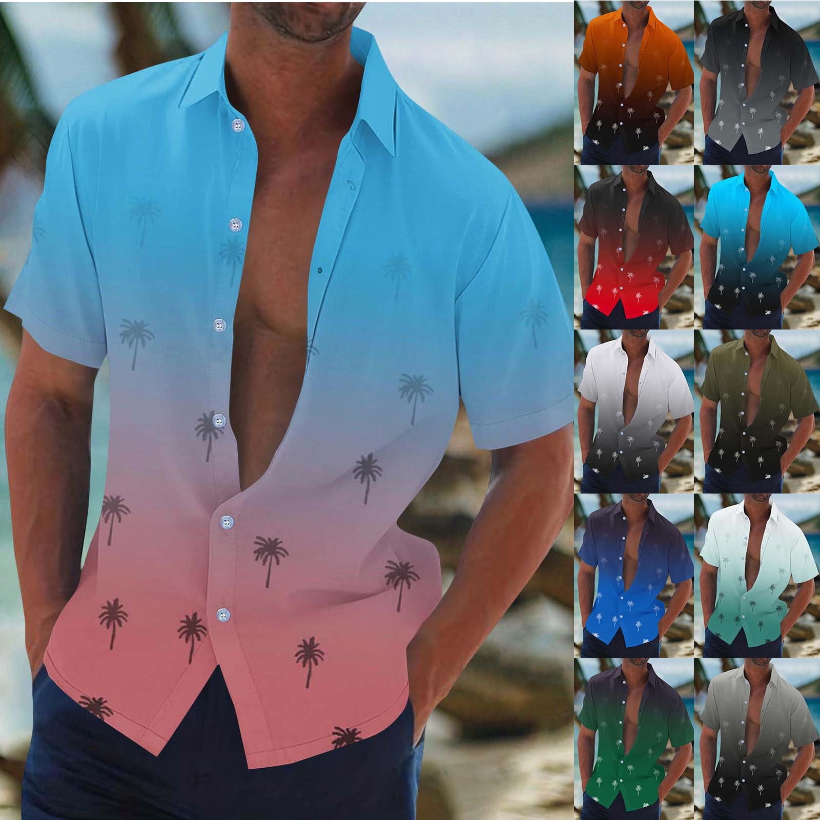 Cllios Hawaiian Shirt for Men Summer Tropical Print Beach Tops Quick ...