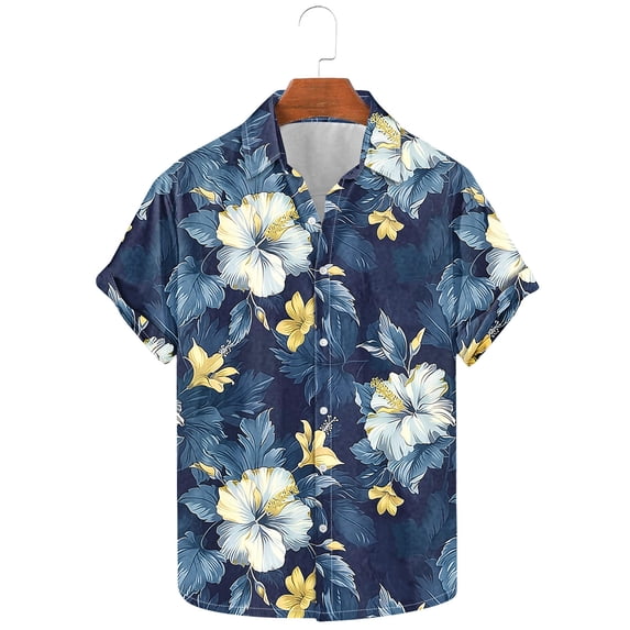 Cllios Hawaiian Shirt for Men Summer Floral Print Beach Tops Vacation Cuban Collared Short Sleeve T-shirts Oversized Button Down Bowling Shirts S-5XL