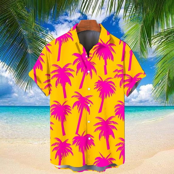 Cllios Hawaiian Shirts for Men Big and Tall Tropical Print Aloha Tops Loose Fit Lapel Collared Short Sleeve T-shirts Cotton Button Down Bowling Shirts with Pocket S-3XL