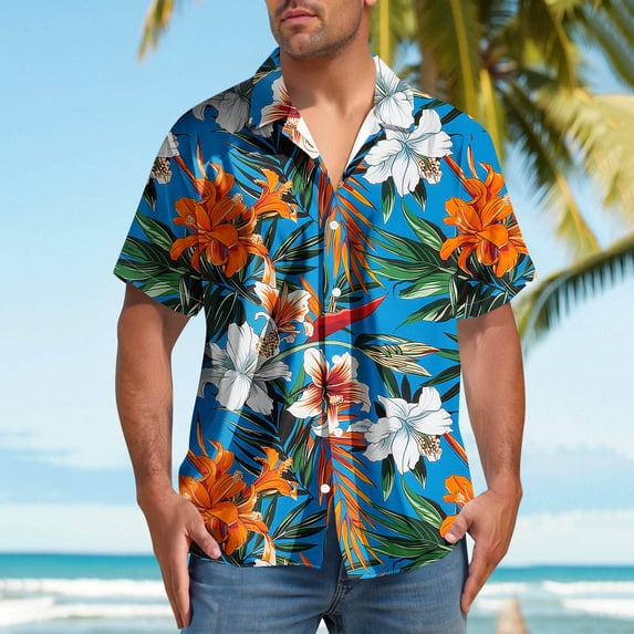 Cllios Hawaiian Shirts for Men Funny Tropical Graphic Beach Tops Quick Dry Lapel Collared Short Sleeve T-shirts Cotton Button Down Bowling Shirts S-5XL