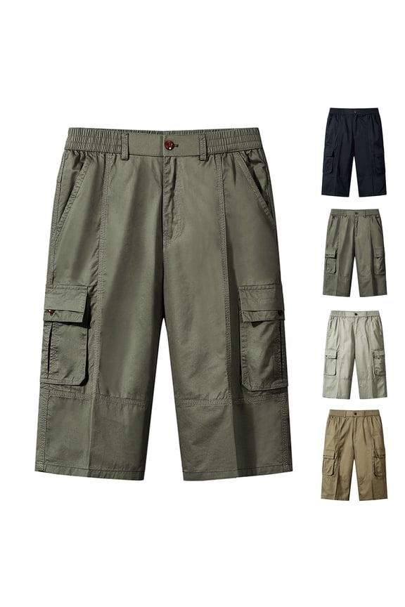 Men's Cargo Capris Slim Fit Outdoor Athletic Trousers Work Pants Fitness Workwear Baggy 3/4 Pant with Multi Pockets XL-6XL
