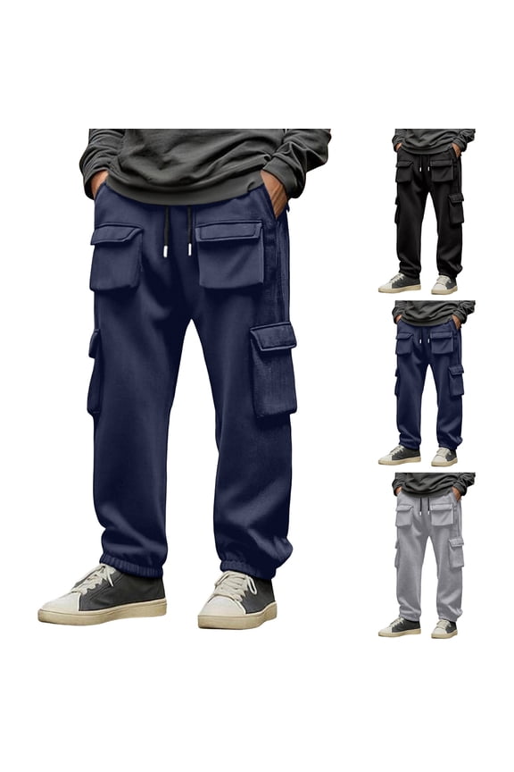 Men's Cargo Pants Relaxed Fit Outdoor Casual Trousers Work Pants Elastic Waist Drawstring Cuff Baggy Cargo Pant with Multi Pockets S-3XL
