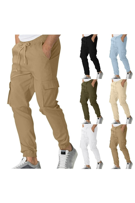 Men's Cargo Pants Slim Fit Outdoor Athletic Trousers Work Pants Drawstring Jogger Baggy Cargo Pant with Multi Pockets S-3XL