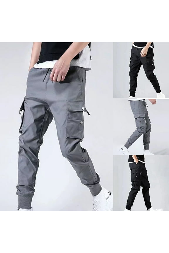 Men's Cargo Pants Slim Fit Outdoor Casual Trousers Work Pants Elastic Waist Drawstring Workwear Baggy Cargo Pant with Multi Pockets XXL-5XL