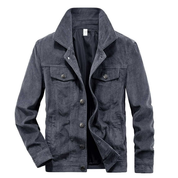 Cllios Men's Corduroy Jacket Button Down Trucker Jacket Big and Tall Cotton Outerwear Distressed Slim Fit Denim Jacket Fall Lapel Cowboy Vintage Jacket