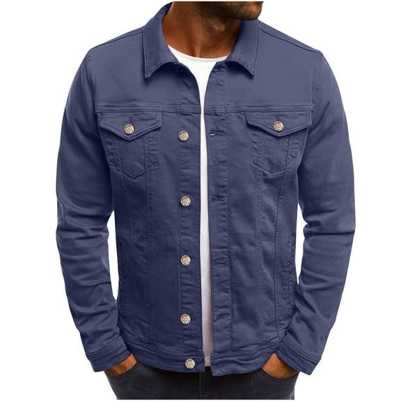 Cllios Men's Denim Jacket Button Down Jean Jacket Turndown Collar Slim Fit Outerwear Washed Distressed Trucker Jacket Lightweight Regular Fit Outdoor Coat