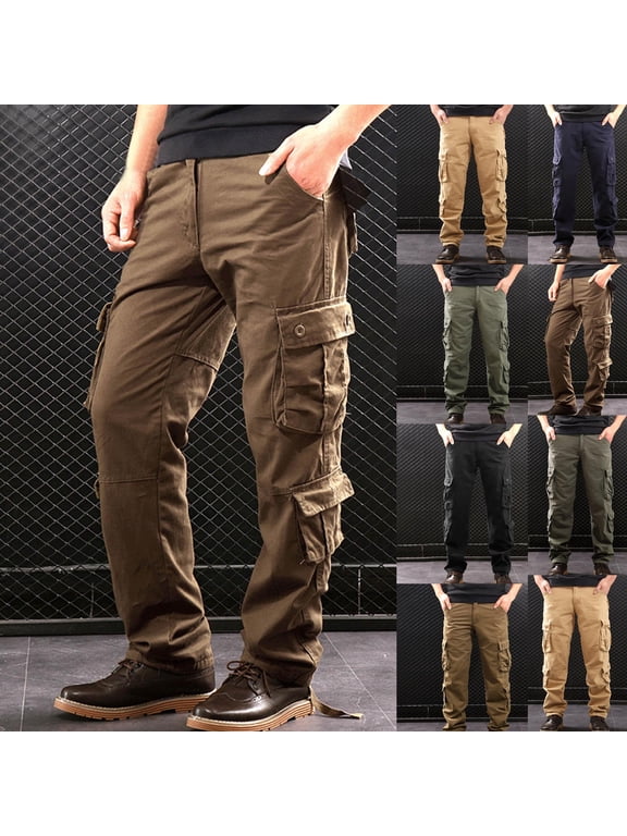 Men's Fleece Lined Cargo Pants Relaxed Fit Outdoor Athletic Trousers Work Pants Classic Jogger Baggy Cargo Pant with Multi Pockets 29-42