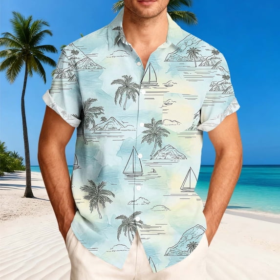 Cllios Men's Hawaiian Shirt Summer Tropical Graphic Holiday Tops Comfy Lapel Collared Short Sleeve T-shirts Cotton Button Down Bowling Shirts S-5XL