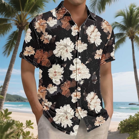 Cllios Men's Hawaiian Shirts Big and Tall Floral Graphic Aloha Tops Comfy Cuban Collared Short Sleeve T-shirts Cotton Button Down Bowling Shirts S-5XL