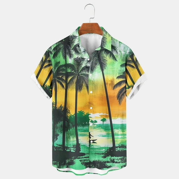 Cllios Men's Hawaiian Shirts Summer Tropical Print Holiday Tops Loose Fit Lapel Collared Short Sleeve T-shirts Oversized Button Down Bowling Shirts M-4XL