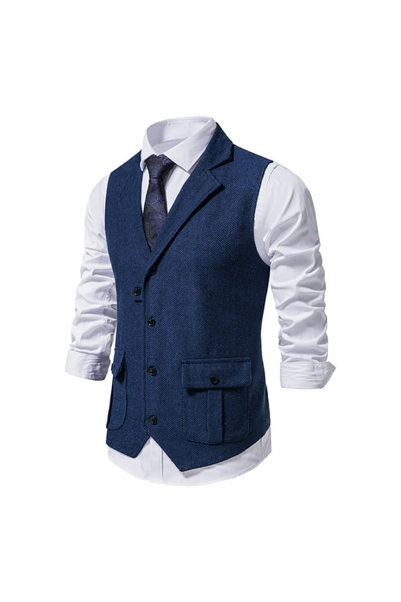 Men's Herringbone Tweed Vest Notched Lapel Blazers Sleeveless Single Breasted Suit Jacket Wool Blend Slim Fit Waistcoat Vintage Business Office Outerwear
