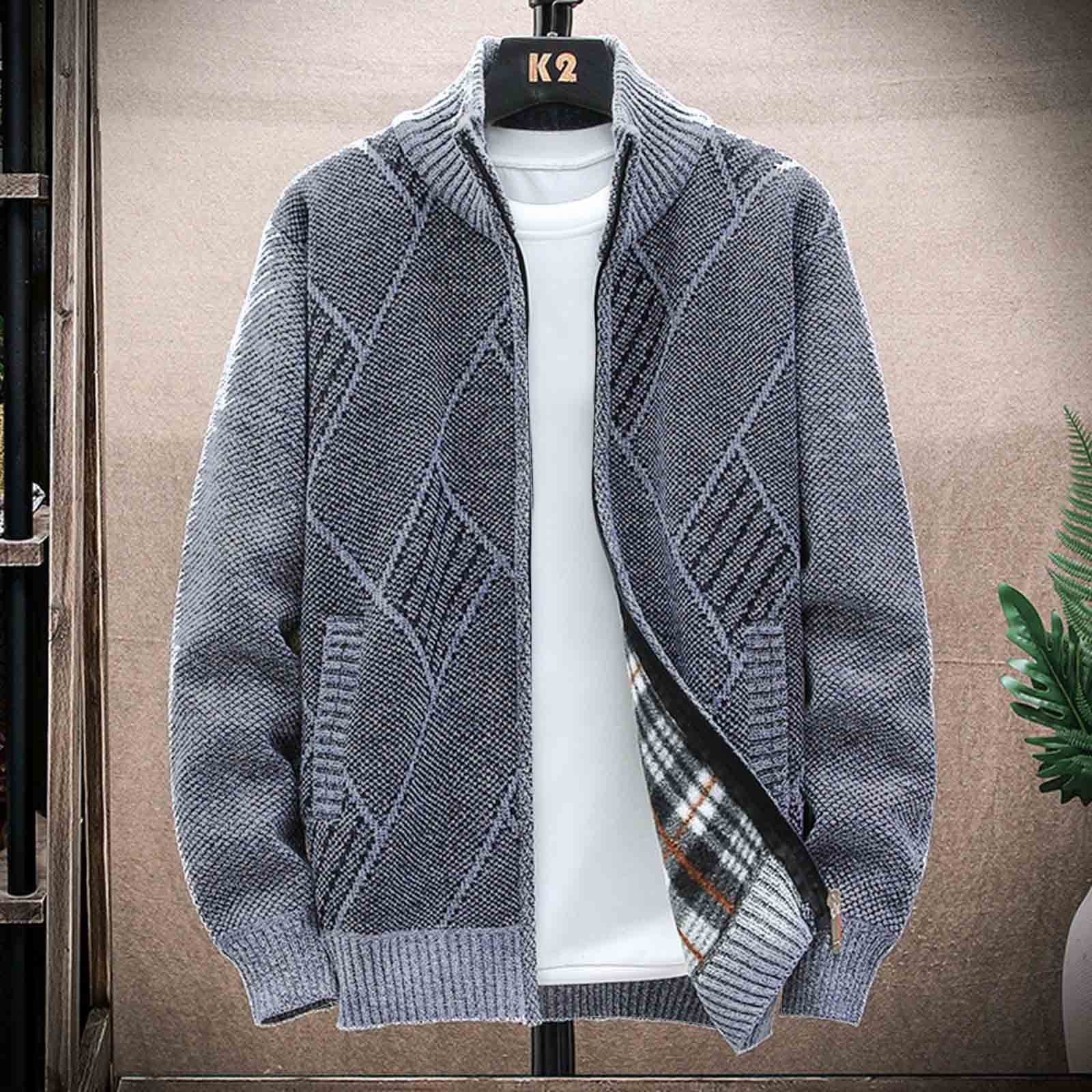 Cllios Men's Sweater Jacket Full Zip Up Cardigan Stand Collar Long ...