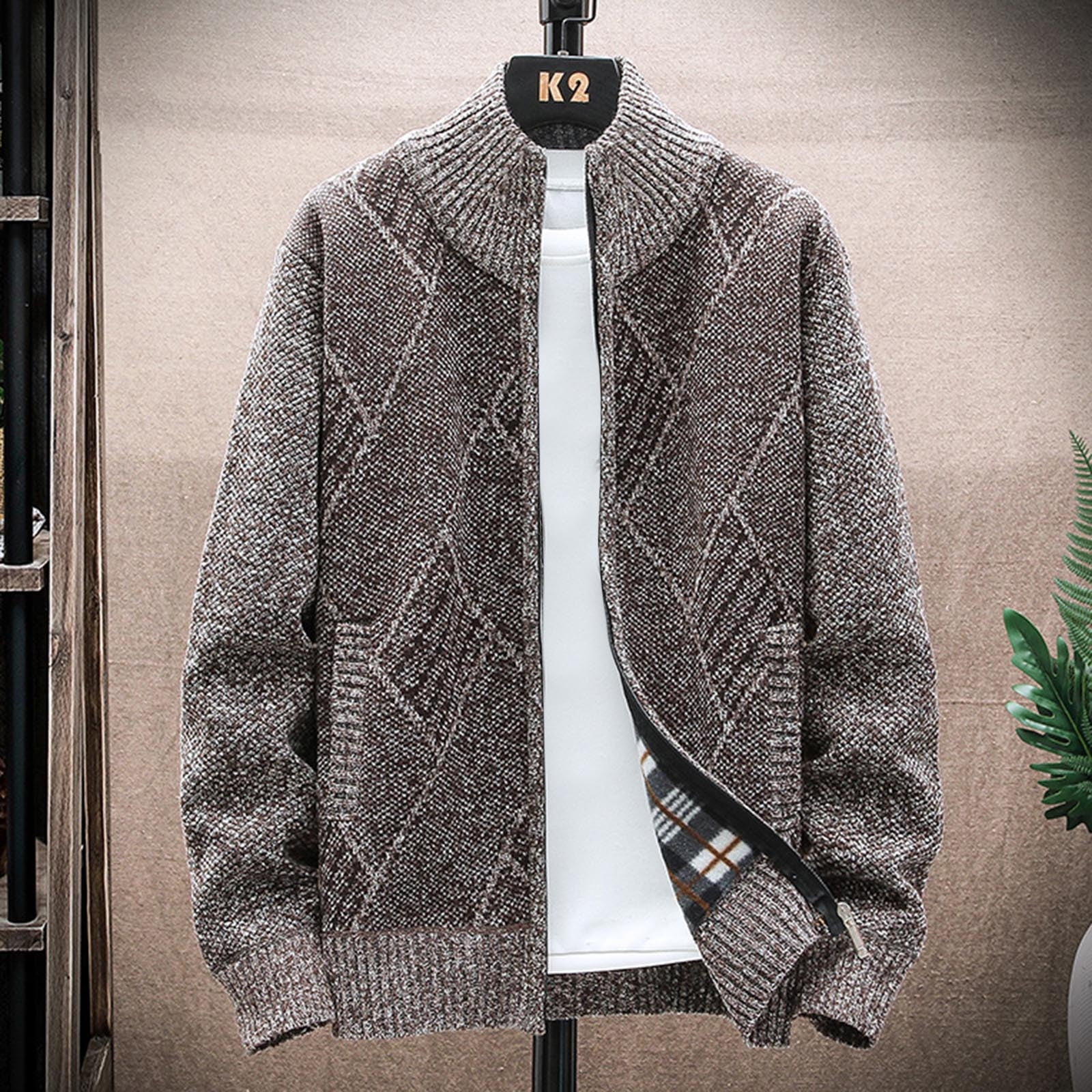 Cllios Men's Sweater Jacket Full Zip Up Cardigan Stand Collar Long ...