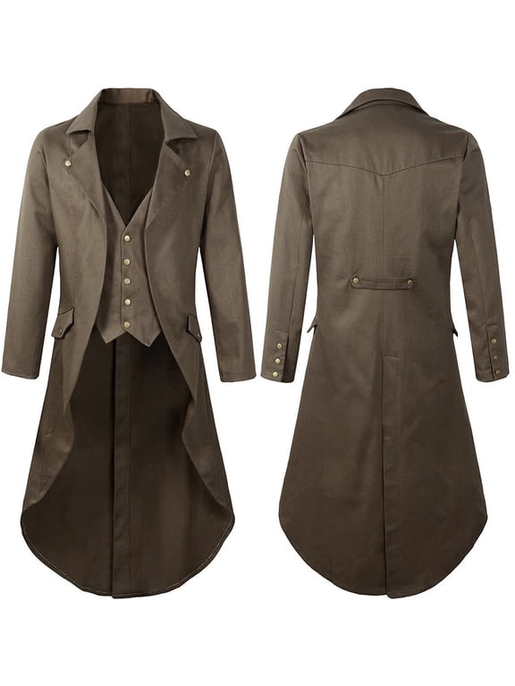 Men's Tailcoat Jacket Vintage Renaissance Steampunk Jacket Gothic Victorian Frock Uniform Coat Long Sleeve Button Down Lapel Robe Costume