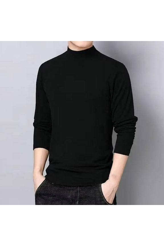 Men's Turtleneck Sweater Long Sleeve Shirts Stretch Knit Pullover Mock Neck Sweatshirts Winter Warm Fleece Blouses Solid Color Slim Fit Tops