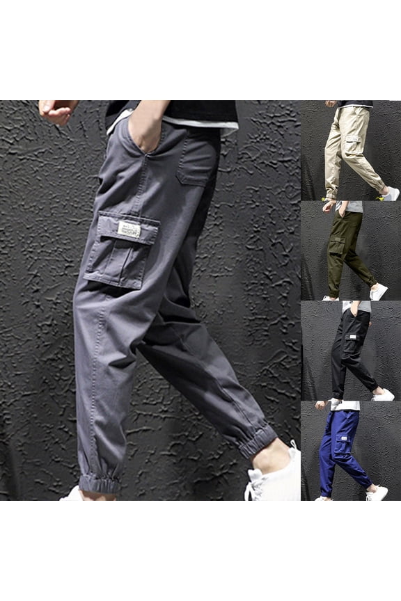 Mens Cargo Pants Big and Tall Outdoor Athletic Trousers Work Pants Elastic Waist Drawstring Travel Baggy Cargo Pant with Multi Pockets L-5XL