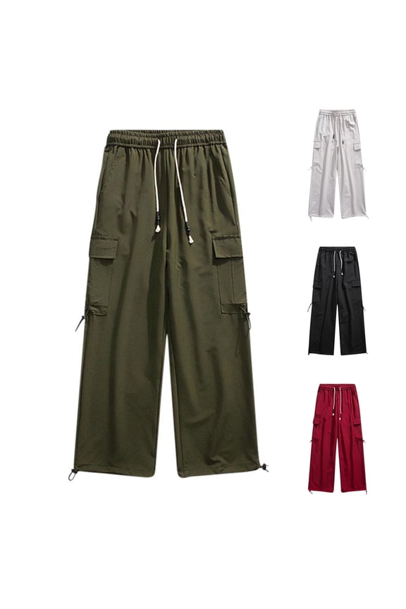 Mens Cargo Pants Big and Tall Outdoor Athletic Trousers Work Pants Elastic Waist Drawstring Workout Baggy Cargo Pant with Multi Pockets L-5XL