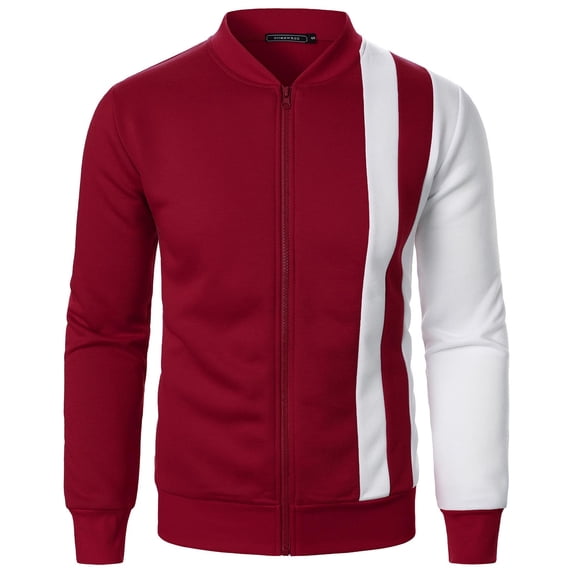 Cllios Mens Full Zip Up Jacket Color Block Striped Sweatshirts Stand Collar Active Tracksuits Loose Fit Long Sleeve Jogging Athletic Running Cardigant
