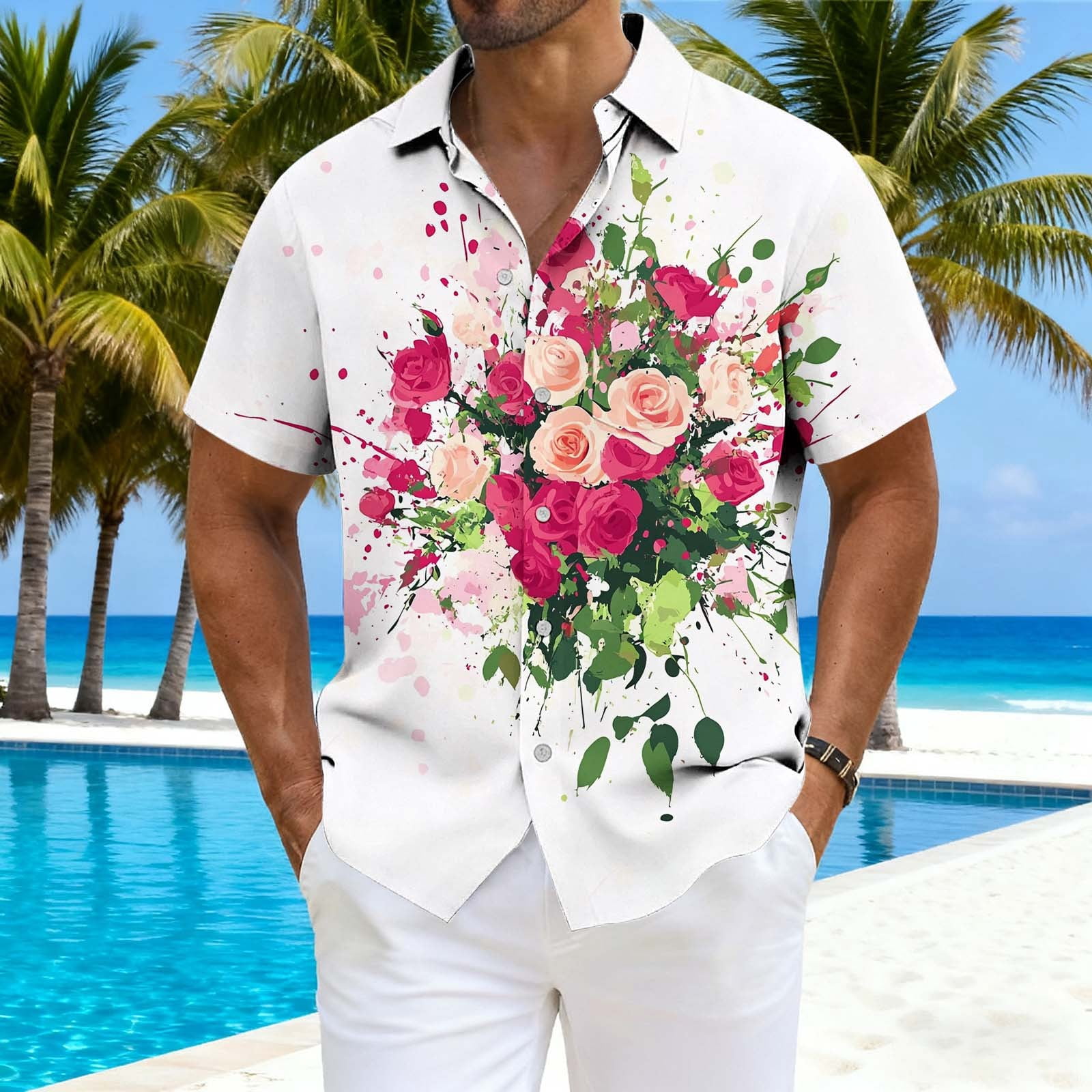 Cllios Mens Hawaiian Shirt Big and Tall Tropical Print Holiday Tops ...