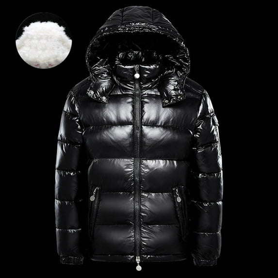 Cllios Mens Puffer Jacket Winter Quilted Insulated Jacket Full Zip Up Shiny Hoodies Waterproof Windproof Padded Outerwear Removable Hood Coat with Zipper Pockets