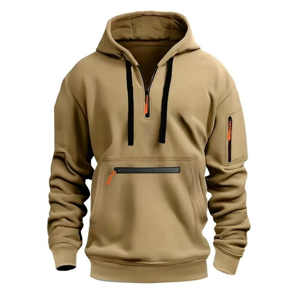 Cllios Mens Quarter Zip Hoodies Tactical Sweatshirt Soft Fleece Pullover with Big Pockets Long Sleeve Drawstring Sports Workout Gym Hiking Sweatshirt