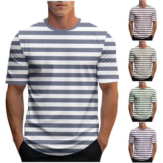 Cllios Mens T-shirts Casual Short Sleeve Tees Regular Fit Crew Neck Tops Comfy Athletic Sport Striped Shirts M-3XL