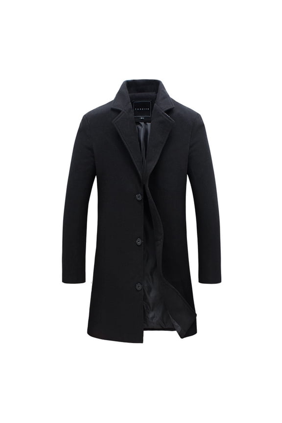 Mens Trench Coat Wool Blend Pea Coat Notched Collar Single Breasted Overcoat Mid Length Button Down Jacket Warm Winter Business Windproof Outerwear