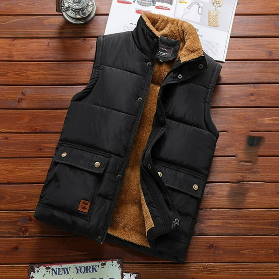 Cllios Mens Winter Warm Outerwear Fleece Lined Vest Sleeveless Padded Puffer Vest Stand Collar Quilted Jacket Outdoor Hiking Sports Waistcoat