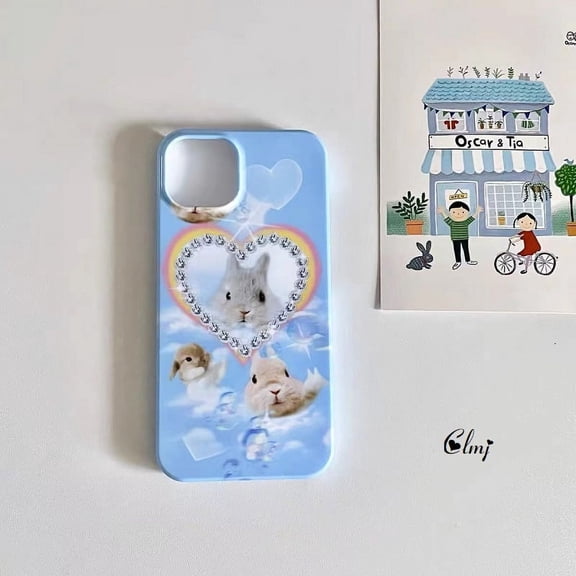 Clmj cute vintage rabbit heart Case for iPhone 11 12 13 pro XR XS Max X 7 8 plus se 2020 cartoon animal blue silicone cover ins