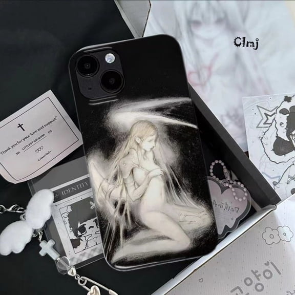 Clmj vintage Angel phone case for iPhone 11 12 13 mini 14 Pro 15 plus XR X XS Max 7 8 se 2020 silicone phone cover iPhone case