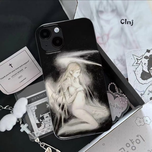 Clmj vintage Angel phone case for iPhone 11 12 13 mini 14 Pro 15 plus XR X XS Max 7 8 se 2020 silicone phone cover iPhone case