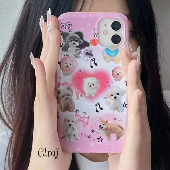 Clmj vintage dog cat star bow phone case for iPhone 14 11 12 13 pro XR XS Max X 7 8 plus se 2020 cute animal silicone cover ins
