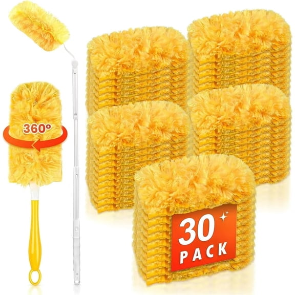 Heavy Duty Duster Refills, 30 pcs with Handle & Extendable Handle*1 , Multisurface 360° Dusters with 4X Microfibers