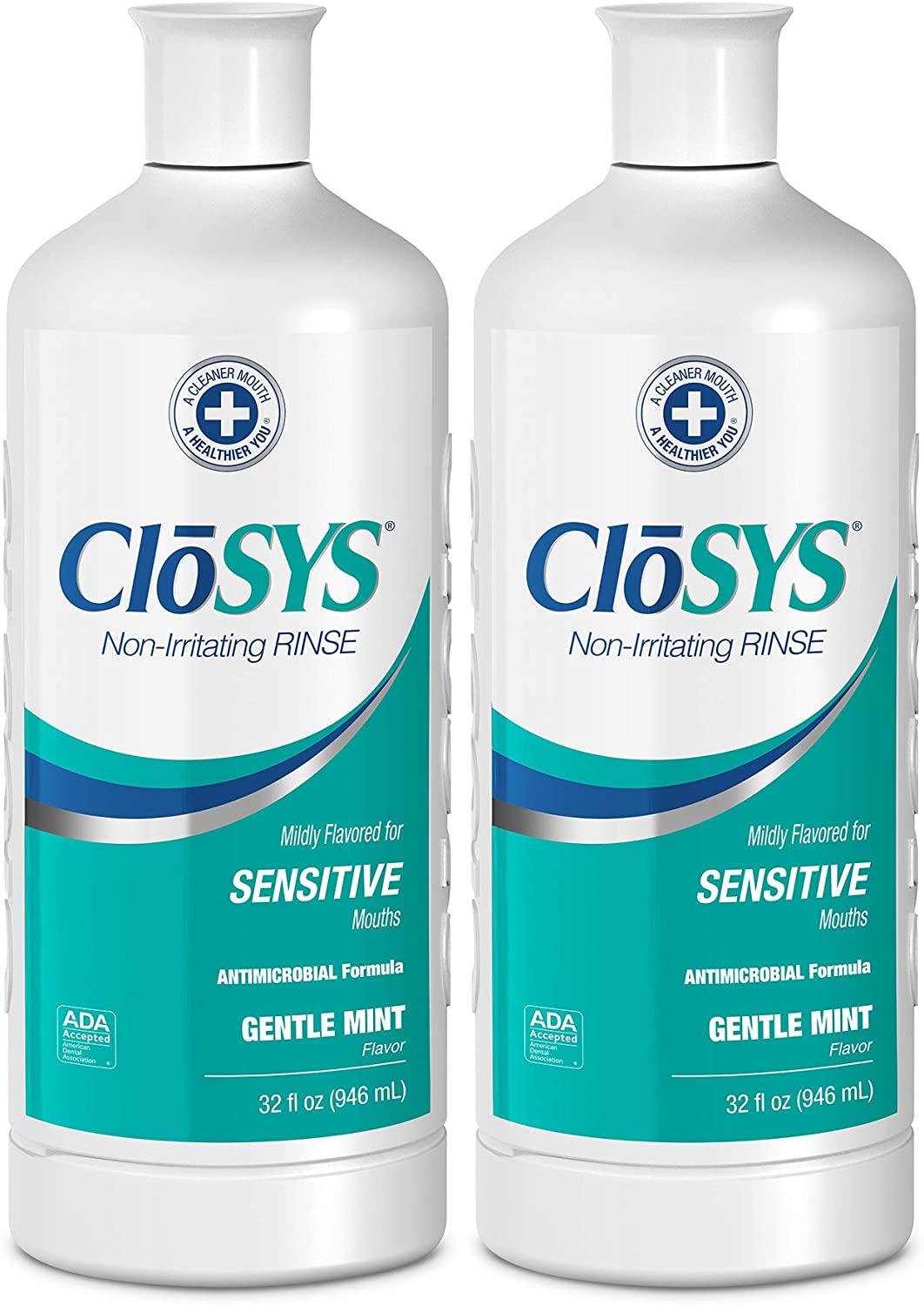 CloSYS Sensitive Antimicrobial Mouthwash, Gentle Mint, 32oz, 2 Count